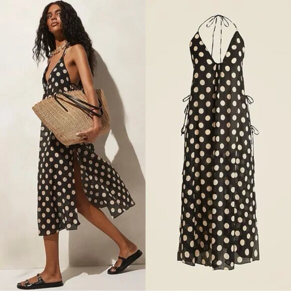 J. Crew NWT Black Tan Crinkle Side-tie Dress in Polka Dot Print - Picture 1 of 10